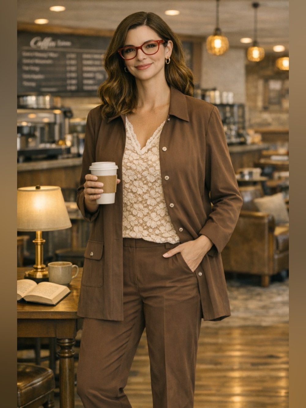 Dialogue Brown Pants Suit Long Sleeve Jacket Fully Lined Sz 22 Business Career